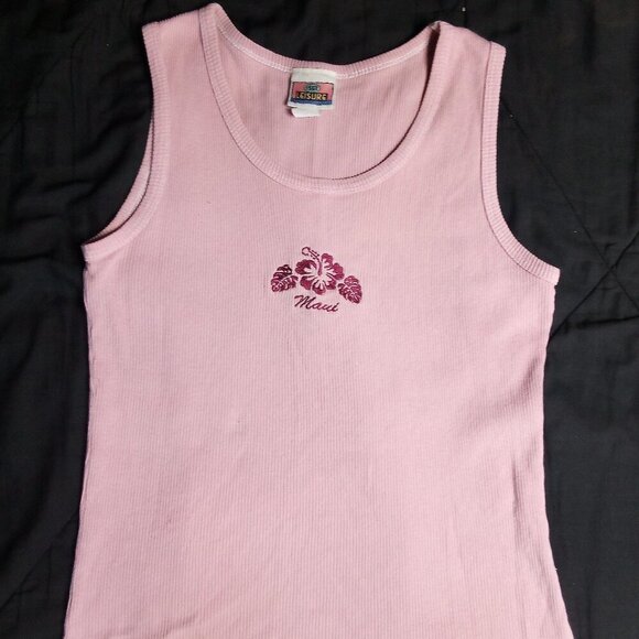 Vintage Sgt. Leisure Maui Flower Embroidered Ribbed Tank Top Shirt - Picture 2 of 6